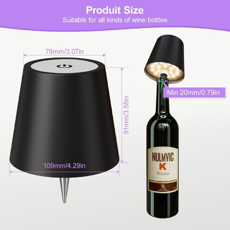 Wine Bottle Lamp | Wine Bottle Light | Wireless Bottle Lamp | Wireless Bottle Lamp Shade with 3 Color Temperature | Pocket Rechargeable Stepless Dimming LED Wine Bottle Lights | Desk Lamp for Bedroom Restaurant Bar | LED Bottle Lamp