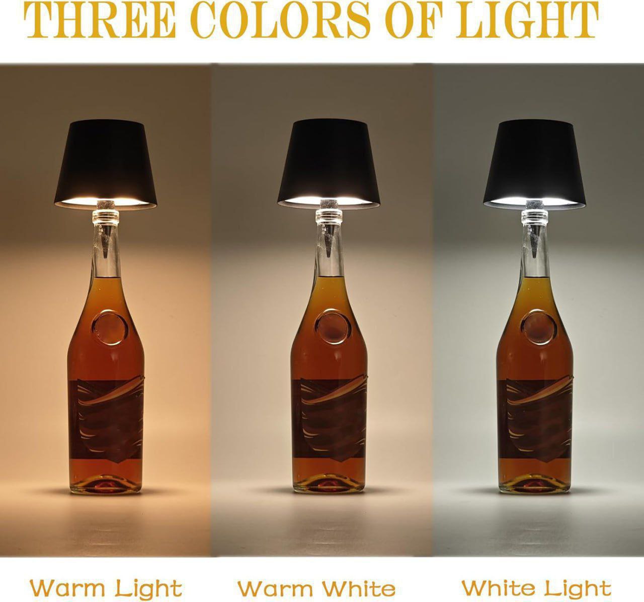 Wine Bottle Lamp | Wine Bottle Light | Wireless Bottle Lamp | Wireless Bottle Lamp Shade with 3 Color Temperature | Pocket Rechargeable Stepless Dimming LED Wine Bottle Lights | Desk Lamp for Bedroom Restaurant Bar | LED Bottle Lamp