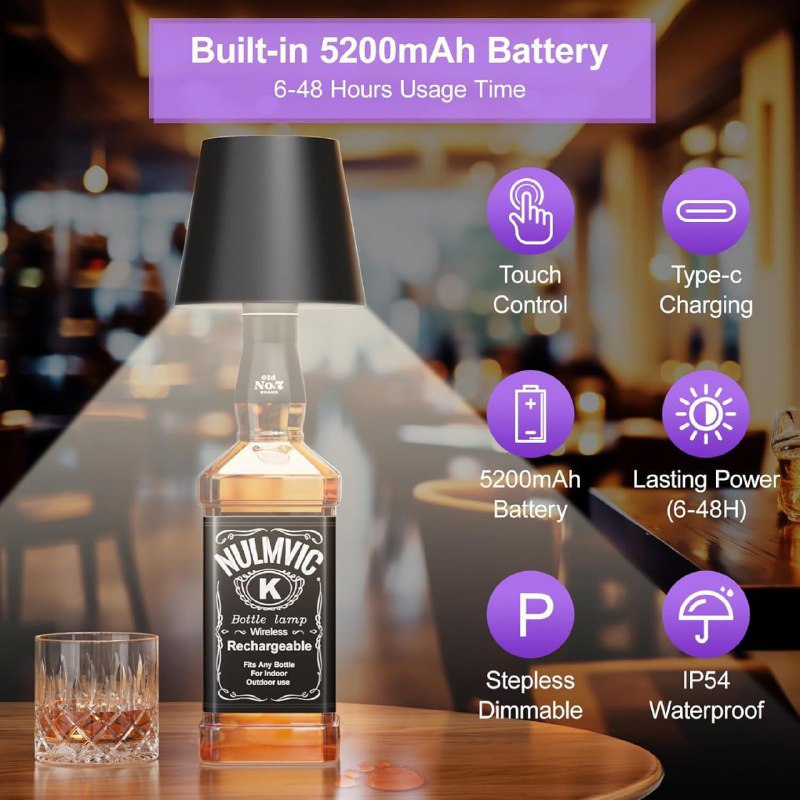 Wine Bottle Lamp | Wine Bottle Light | Wireless Bottle Lamp | Wireless Bottle Lamp Shade with 3 Color Temperature | Pocket Rechargeable Stepless Dimming LED Wine Bottle Lights | Desk Lamp for Bedroom Restaurant Bar | LED Bottle Lamp